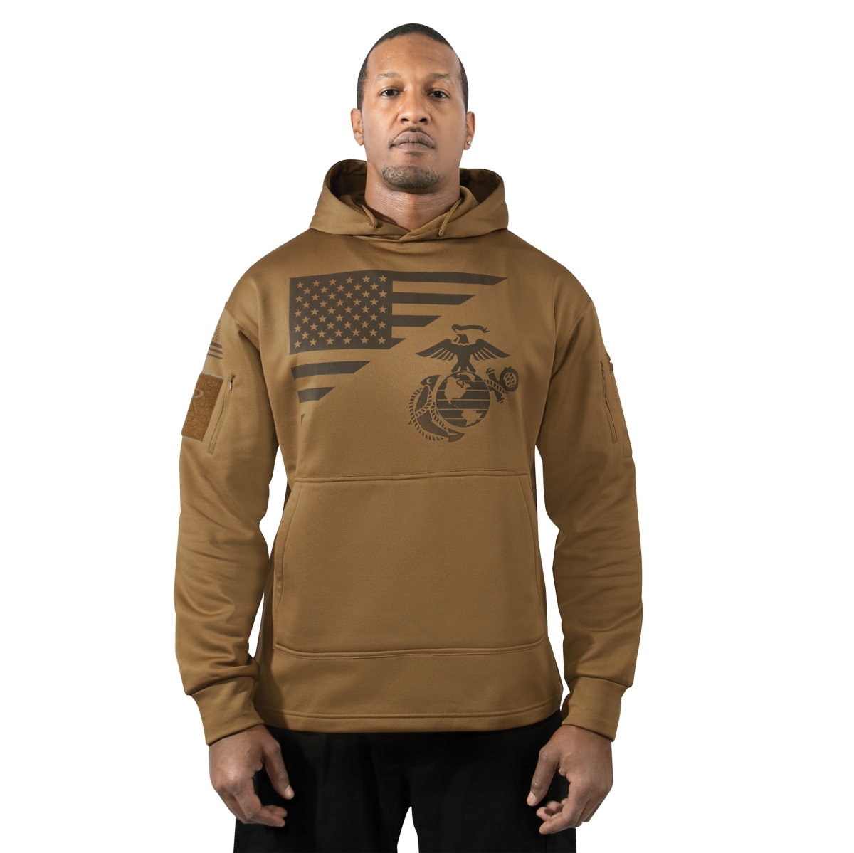 21296 US Flag & USMC Eagle Globe & Anchor Concealed Carry Hoodie, Coyote Brown - Small