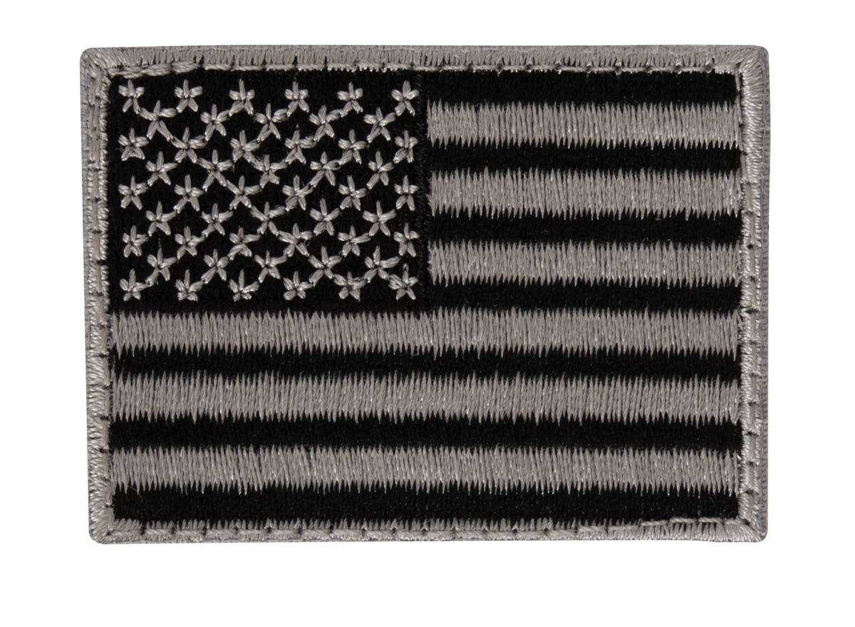 19505 Mini US Flag Patch with Hook Back, Black & Silver