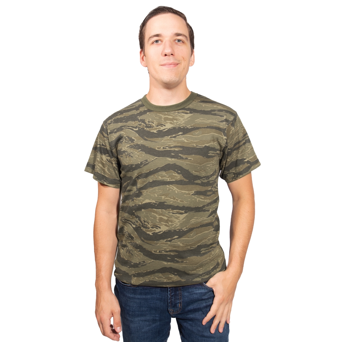 21999 Men Vintage Short Sleeve T-Shirt, Tiger Stripe Camo - Small