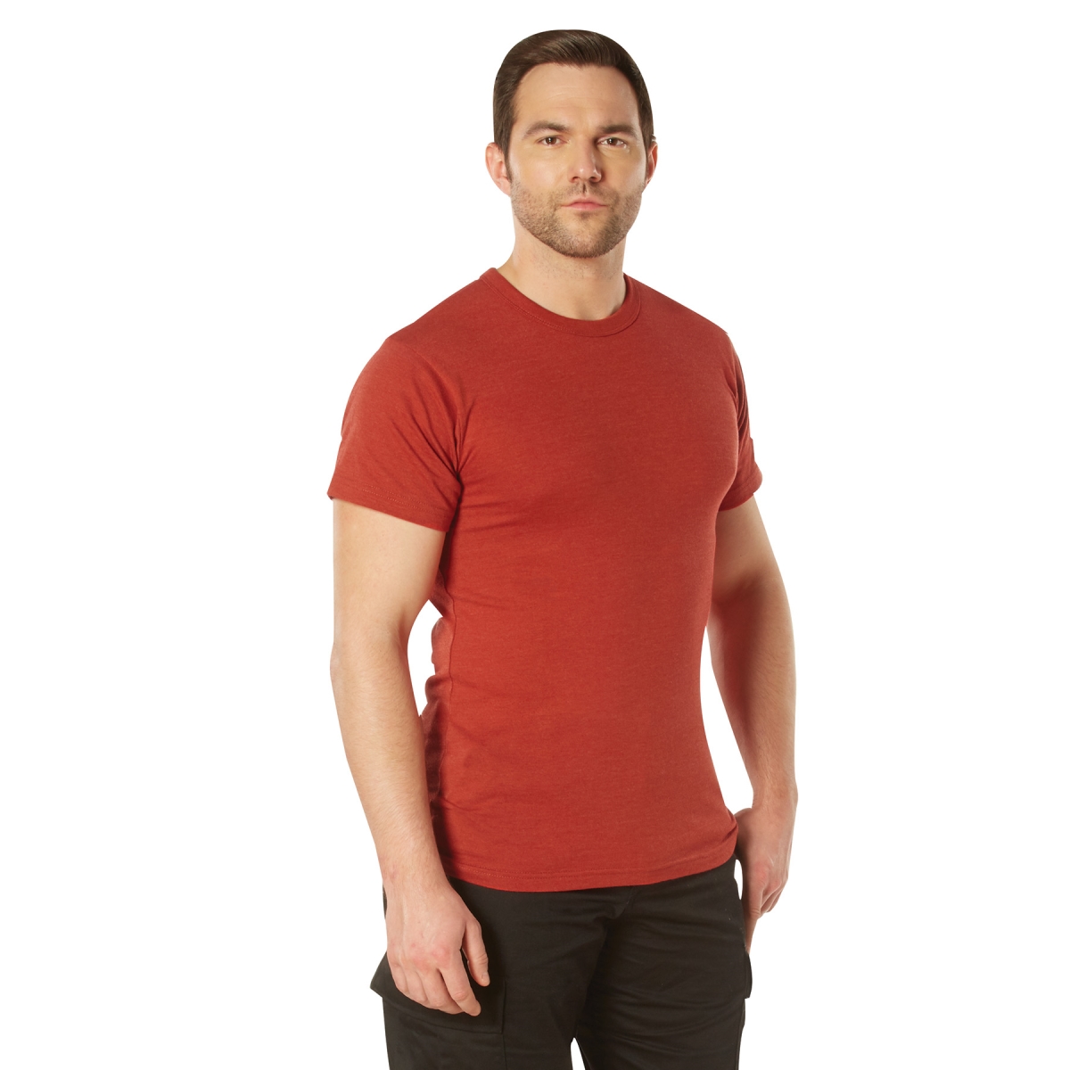 22621 Men Solid Color Short Sleeve T-Shirt with Cotton & Polyester Blend, Heather Red - 3XL
