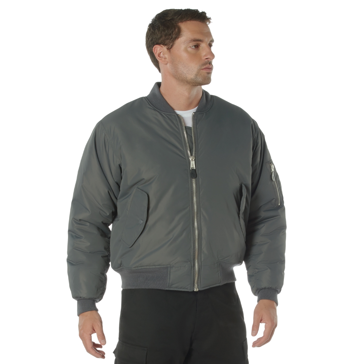 22729 Enhanced Nylon MA-1 Flight Jacket, Gunmetal Gray - Large