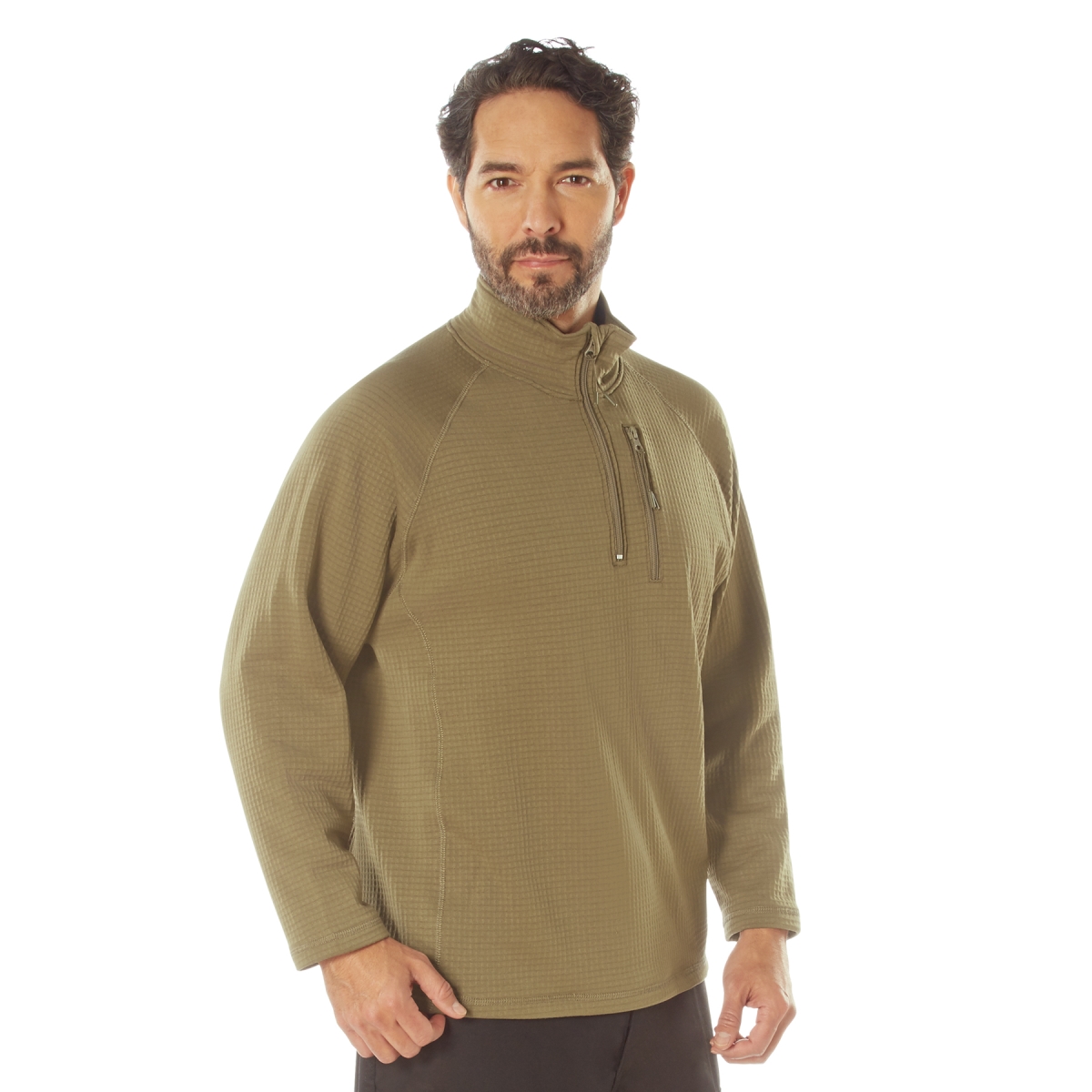 23727 Grid Fleece Long Sleeve Pullover, Coyote Brown - Medium