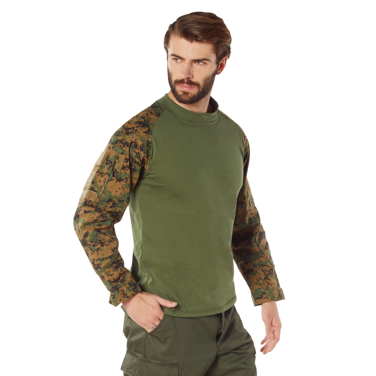 17810 Tactical Airsoft Combat Long Sleeve Shirt, Woodland Digital Camo - Medium