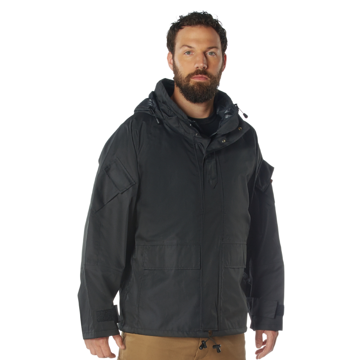19795 Men Hard Shell Waterproof Jacket, Black - Medium