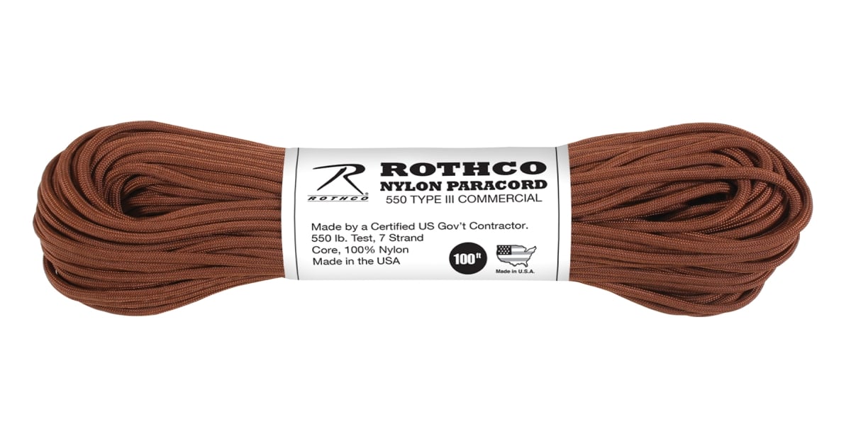 568 550 lbs Type III Nylon Paracord, Chocolate Brown - 100 ft.