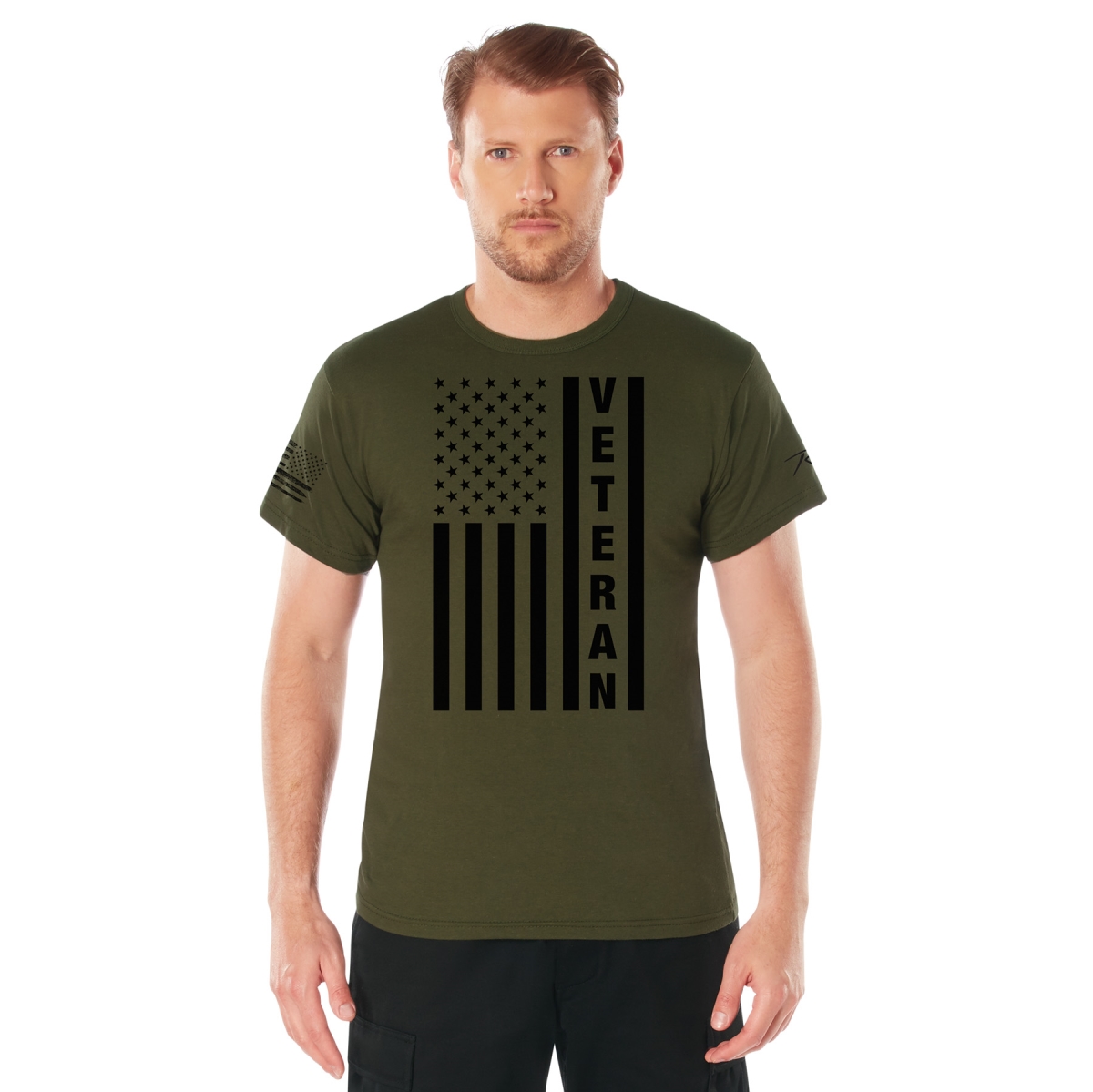 19131 Men Veteran Flag Short Sleeve T-Shirt, Olive Drab - Medium