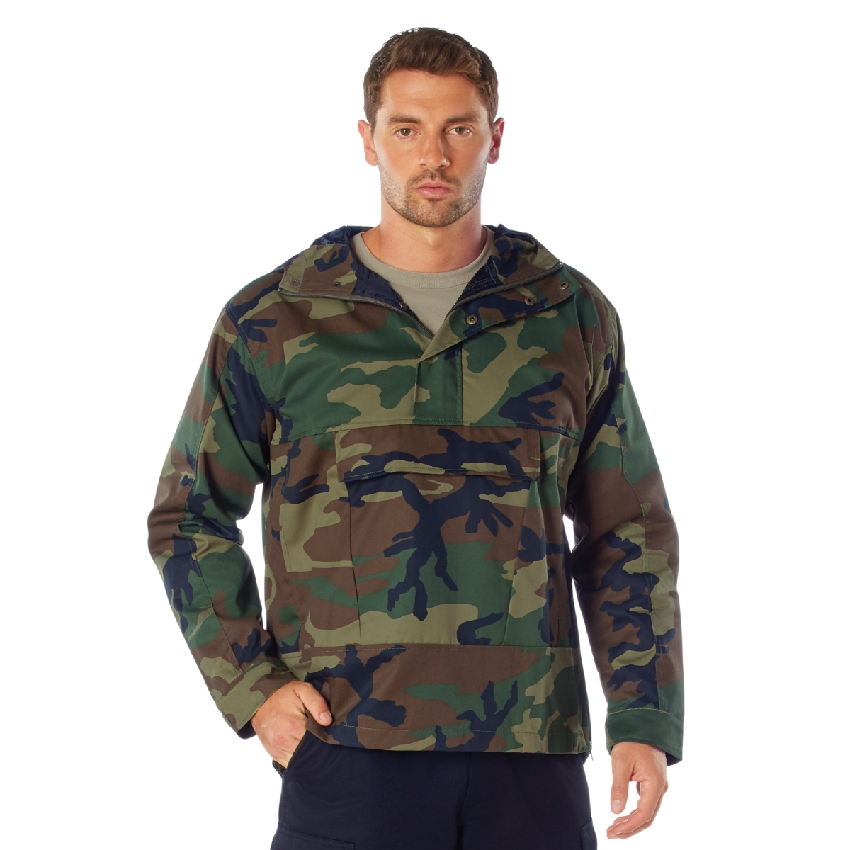 Anorak Parka Military Jacket - Woodland Camo - Medium - Durable Cotton-Poly Blend