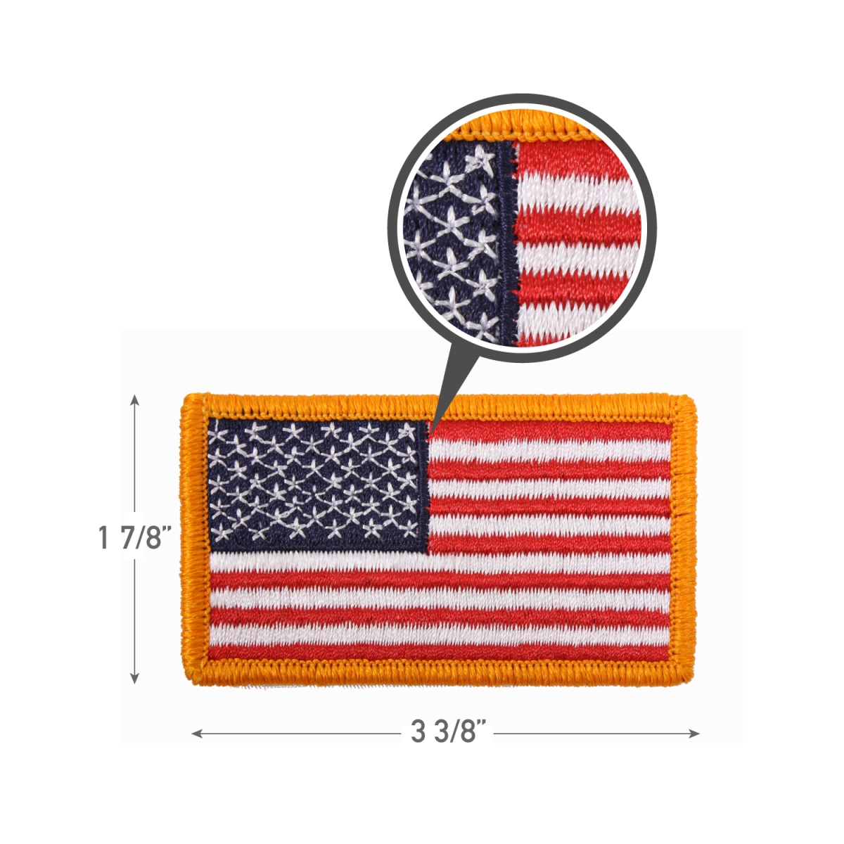 835 American Flag Patch with Yellow Border Hook Back, Red & White - Blue - Normal