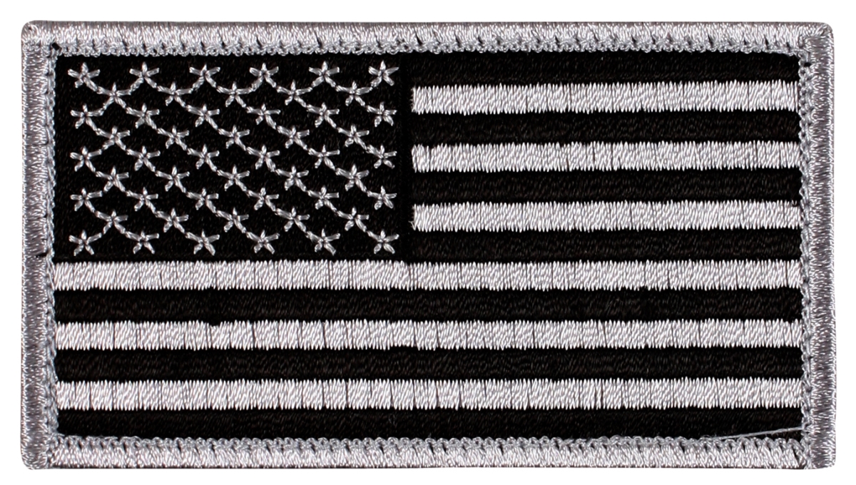 28579 American Flag Patch with Hook Back, Black & Silver - Normal