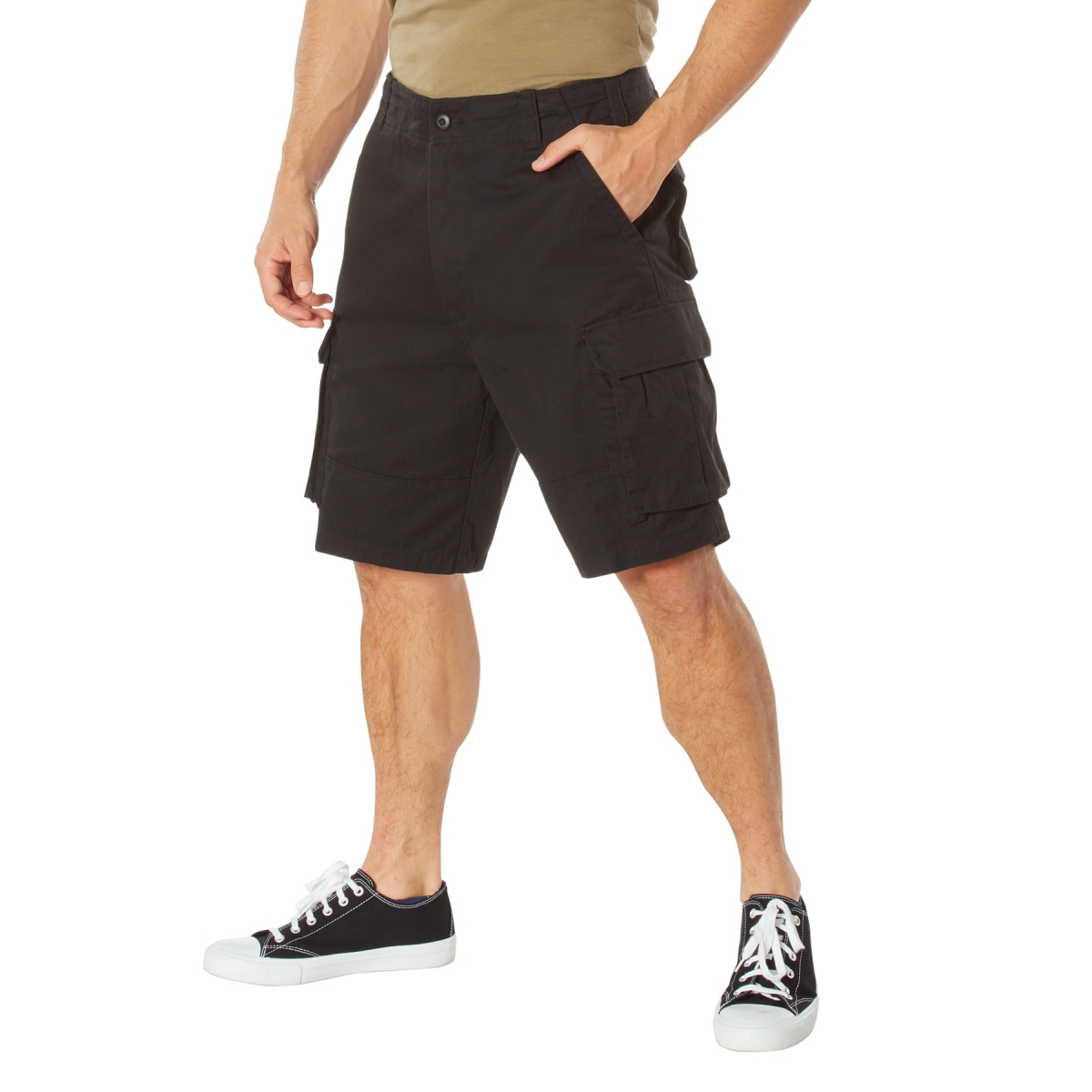 1046 Men Vintage Paratrooper Cargo Shorts, Black - Extra Large