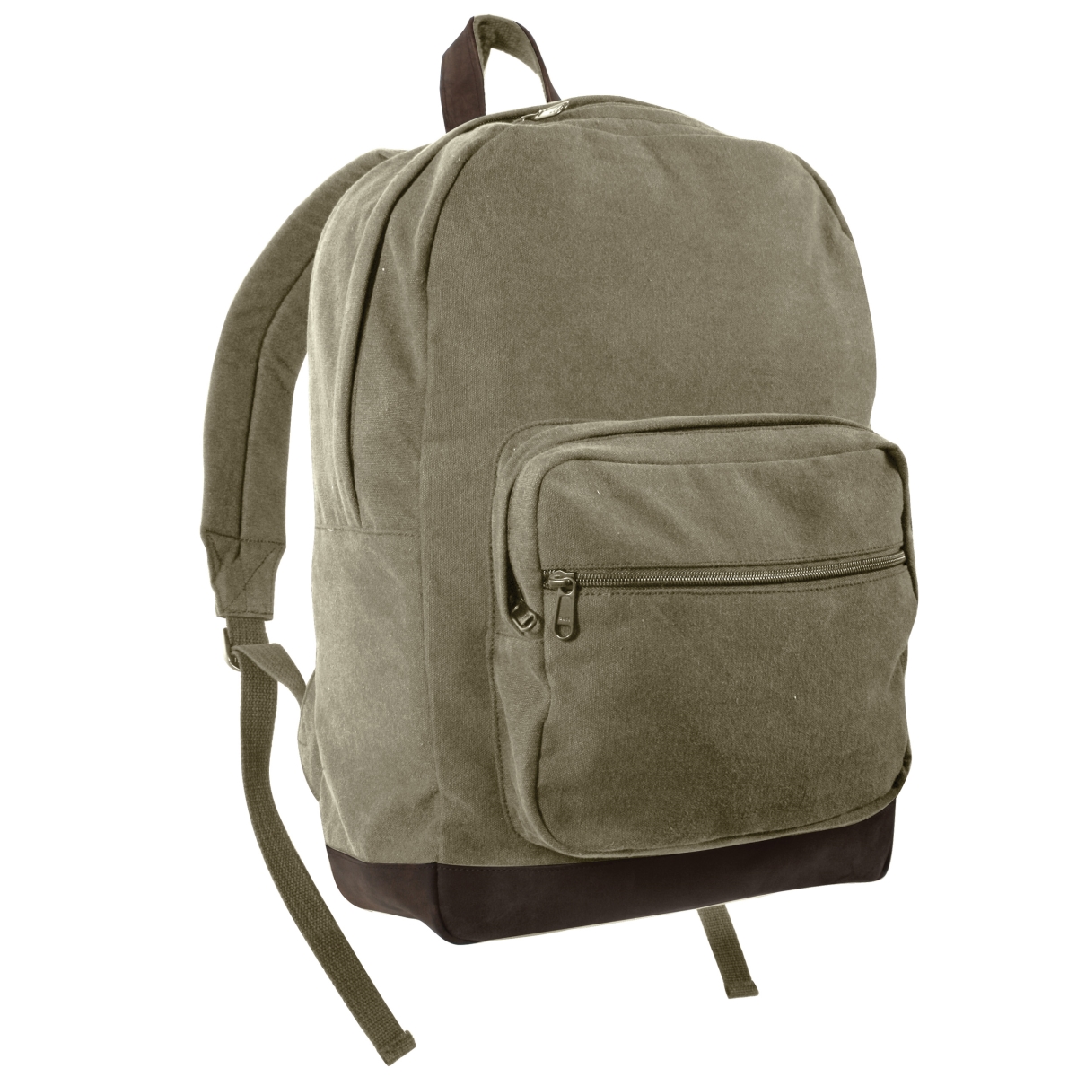 11182 Vintage Canvas Teardrop Backpack with Leather Accents, Olive Drab