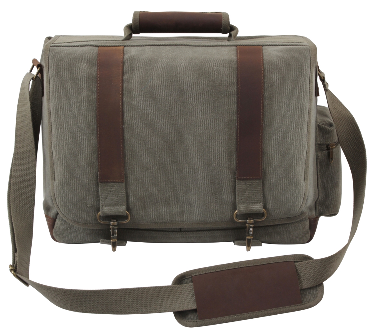 11202 Vintage Canvas Pathfinder Laptop Bag with Leather Accents, Olive Drab