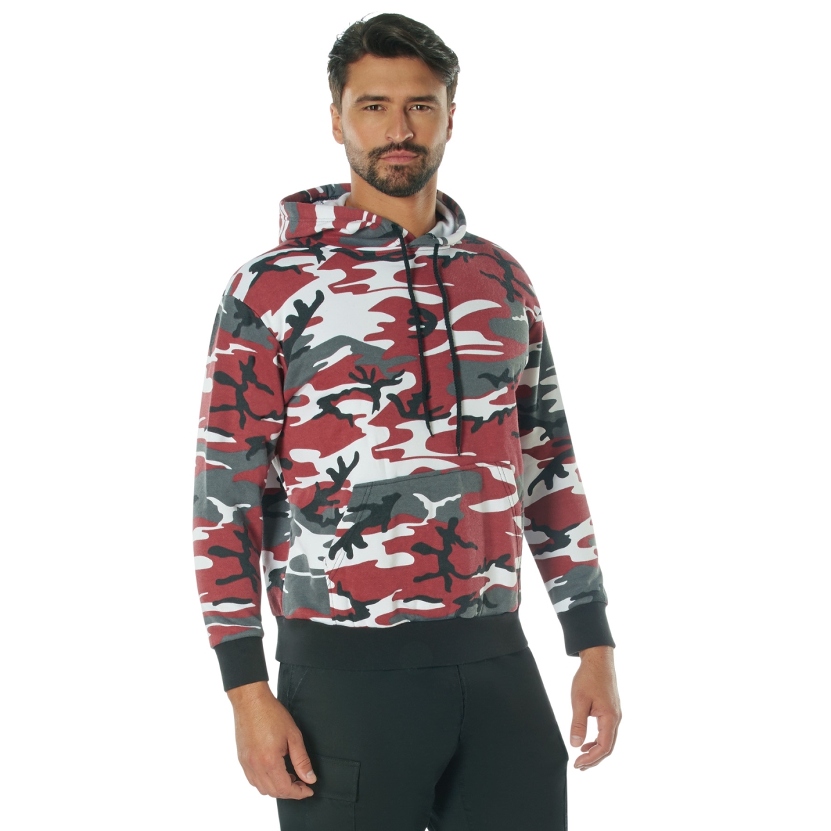 18059 Camo Pullover Long Sleeve Hooded Sweatshirt, Red Camo - Large