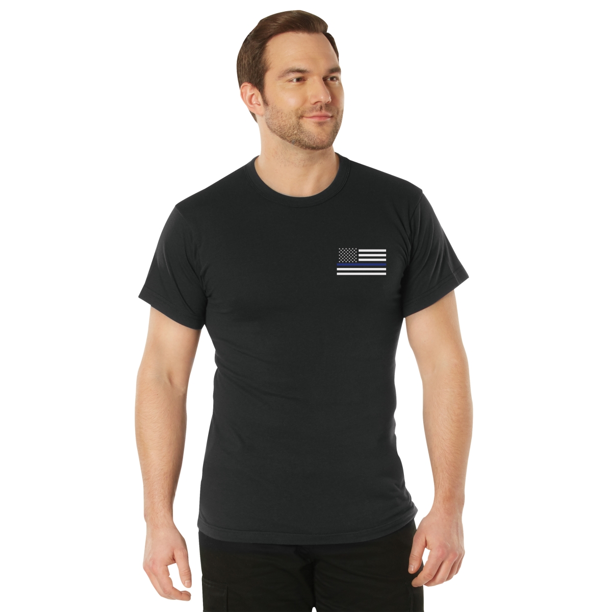 19408 Honor & Respect 2-Sided Thin Blue Line Flag Short Sleeve T-Shirt, Black - Extra Large