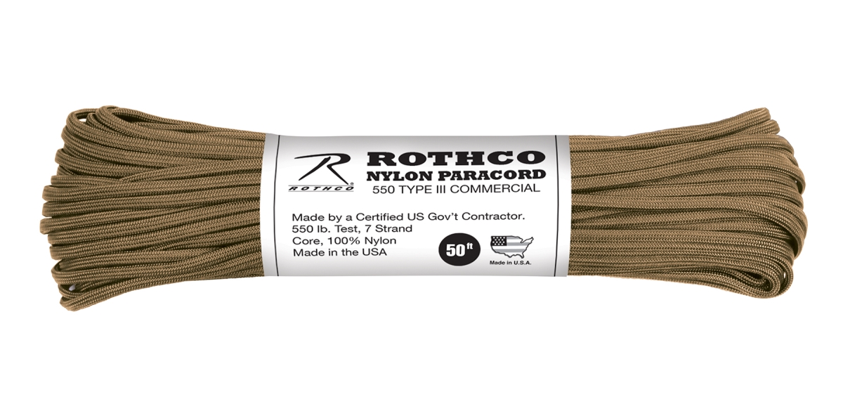 2614 550 lbs Type III Nylon Paracord, Coyote Brown - 50 ft.