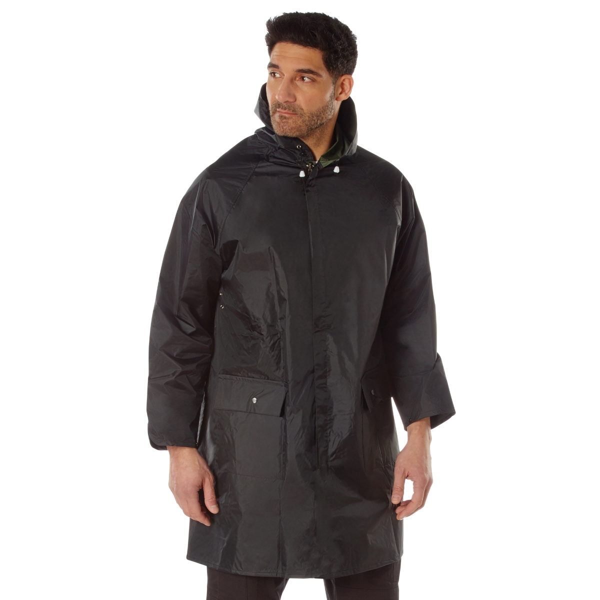 2518 Reversible 3 by 4 Length Rain Parka Suits & Jackets, Black & Olive Drab - Small