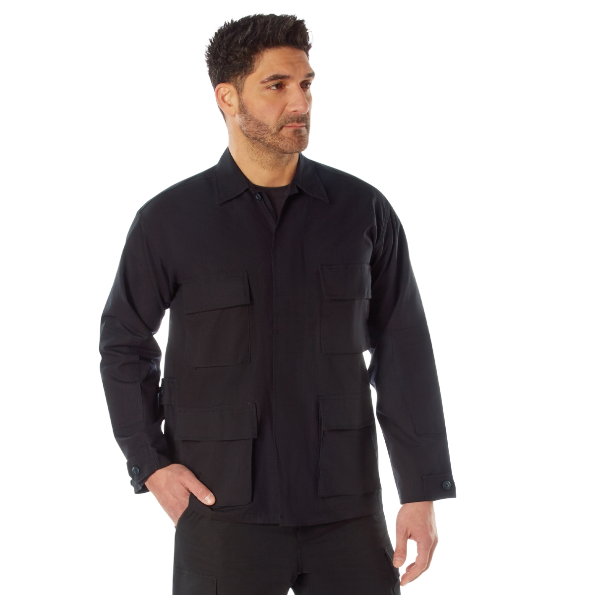 23760 Rip-Stop Battle Dress Uniform Long Sleeve Shirt, Black - Medium
