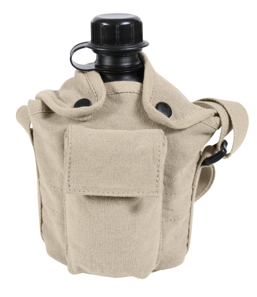 6157 Vintage Canvas Carry-All Canteen Cover with Shoulder Strap, Khaki