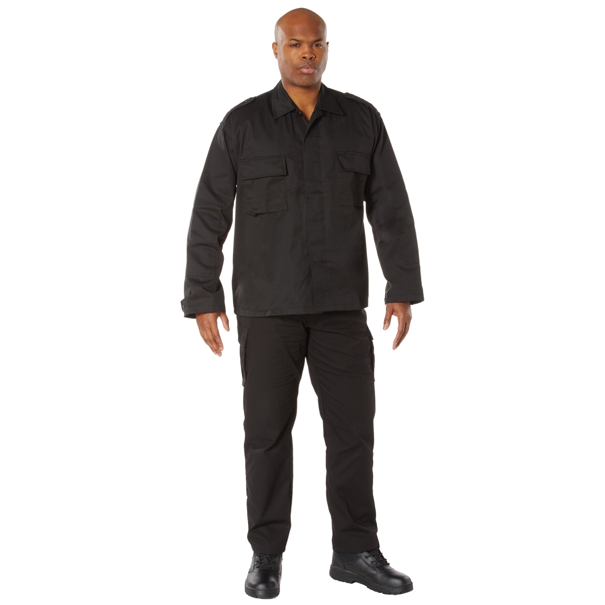 6491 Men Tactical 2 Pocket Battle Dress Uniform Shirt, Black - Medium