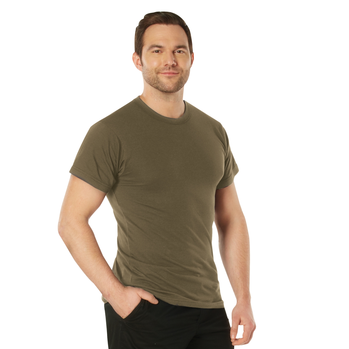 7672 Men Solid Color Short Sleeve T-Shirt with Cotton & Polyester Blend, Brown - Medium