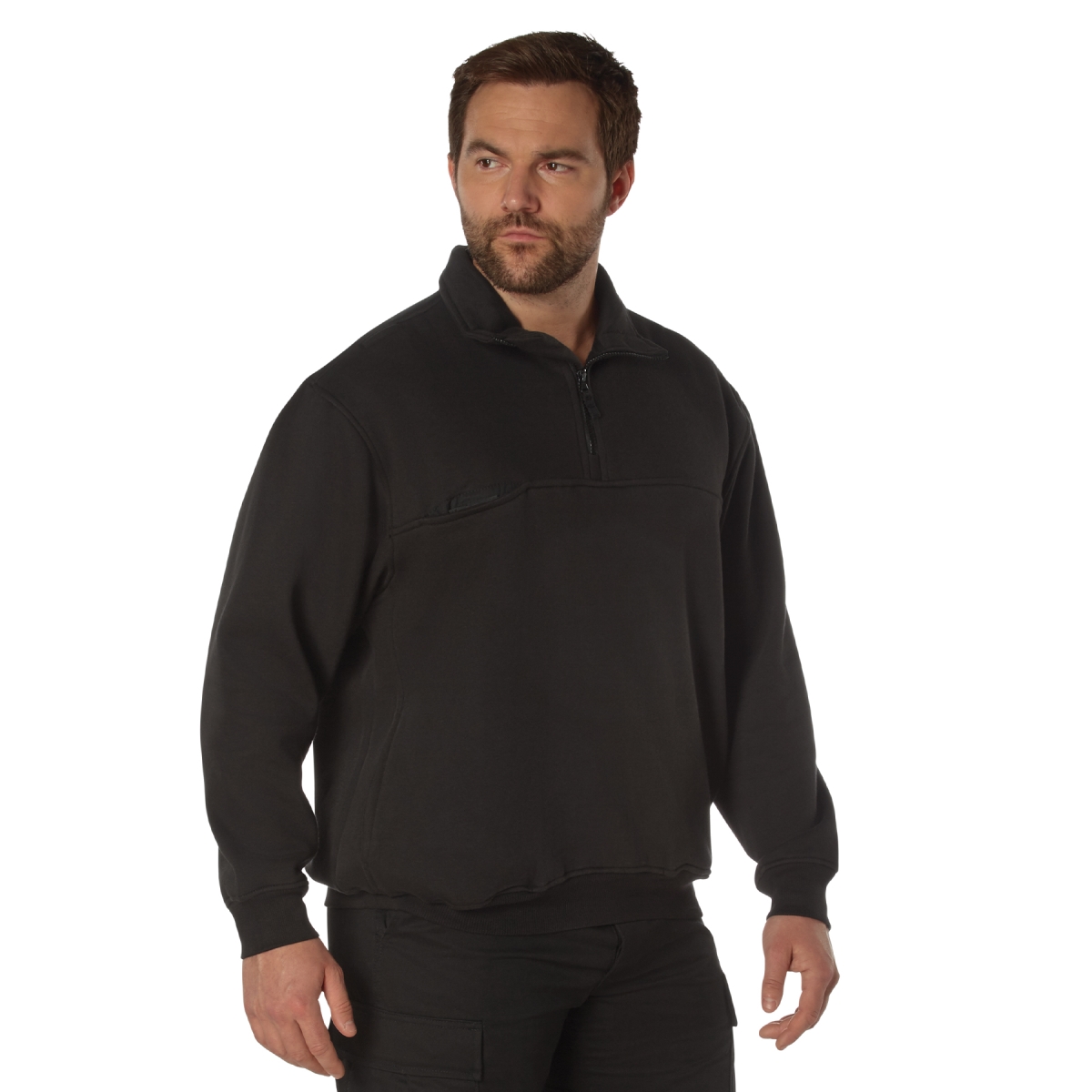 19607 Men Firefighter & EMS Quarter Zip Job Long Sleeve Shirt, Black - Medium