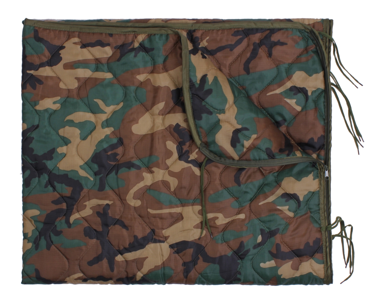 15524 Enhanced G.I. Type Rip-Stop Poncho Liner with Zipper, Woodland Camo