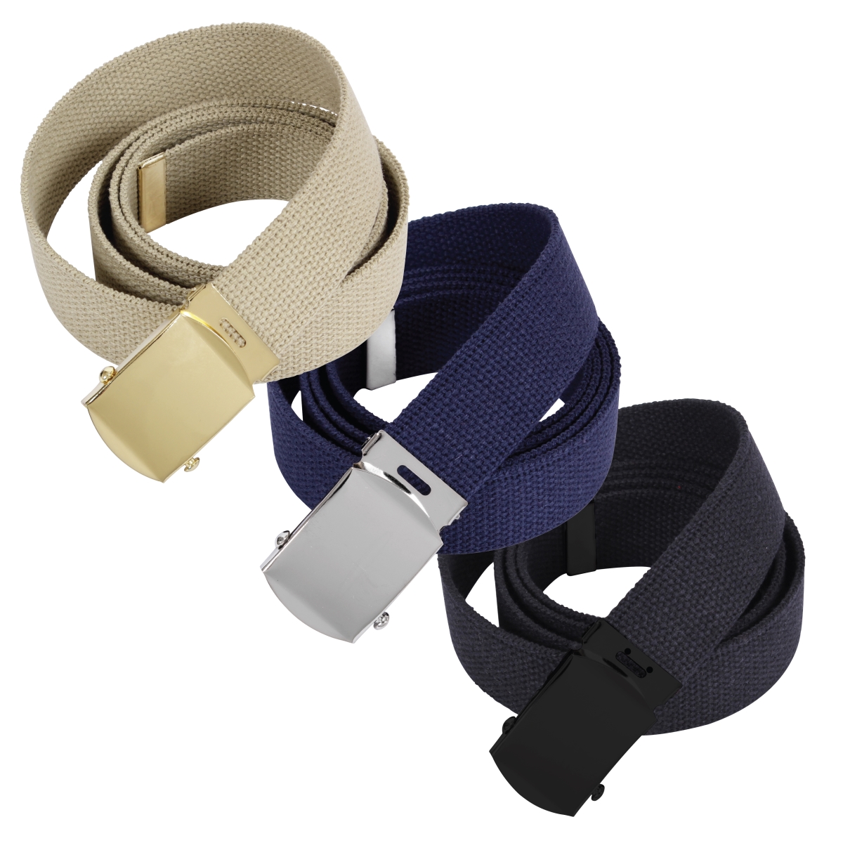 20758 Web Belts, Khaki & Navy Blue - Black - 44 in. - Pack of 3