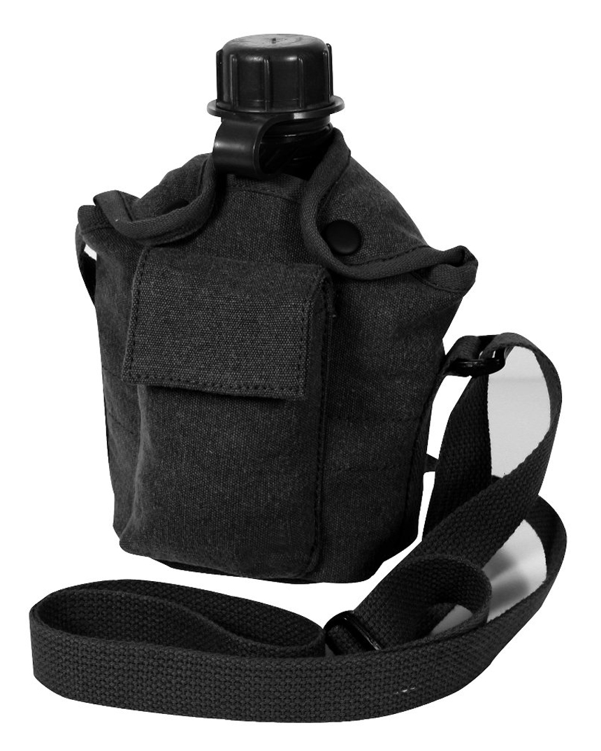6158 Vintage Canvas Carry-All Canteen Cover with Shoulder Strap, Black