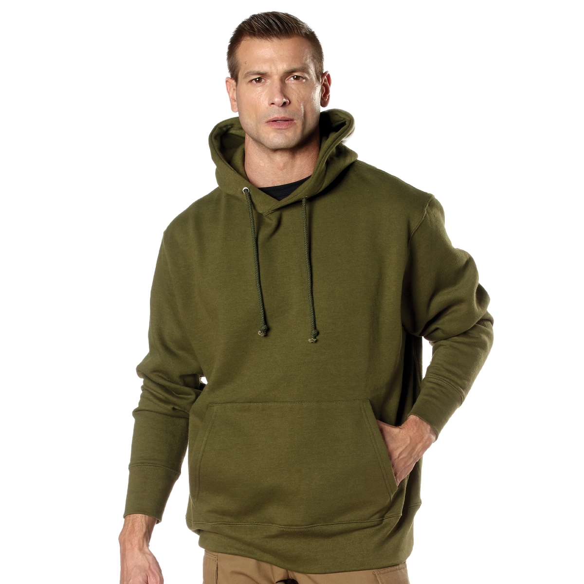 22093 Men Every Day Pullover Long Sleeve Hooded Sweatshirt, Olive Drab - Large
