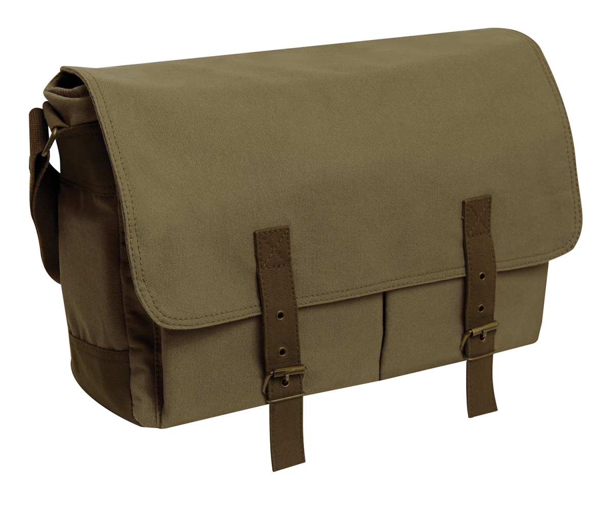 19288 Deluxe Vintage Canvas Messenger Bag, Olive Drab