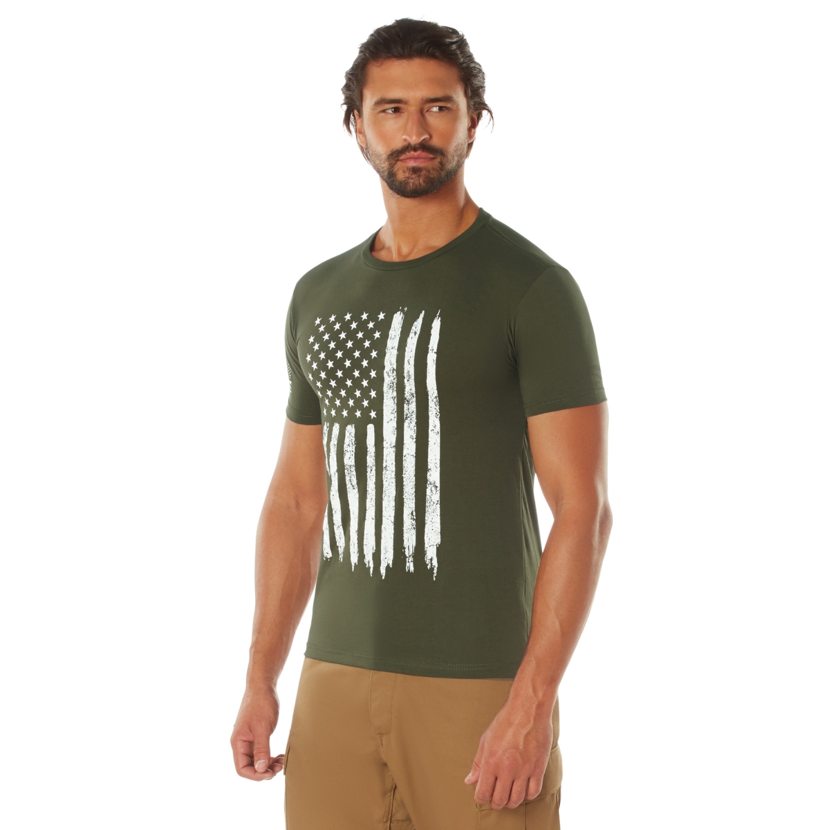 17710 Distressed US Flag Athletic Fit Short Sleeve T-Shirt, Olive Drab - Small