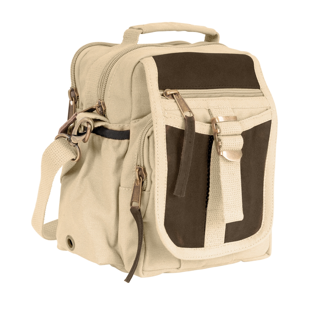 22765 Vintage Canvas & Leather Travel Shoulder Bag, Khaki