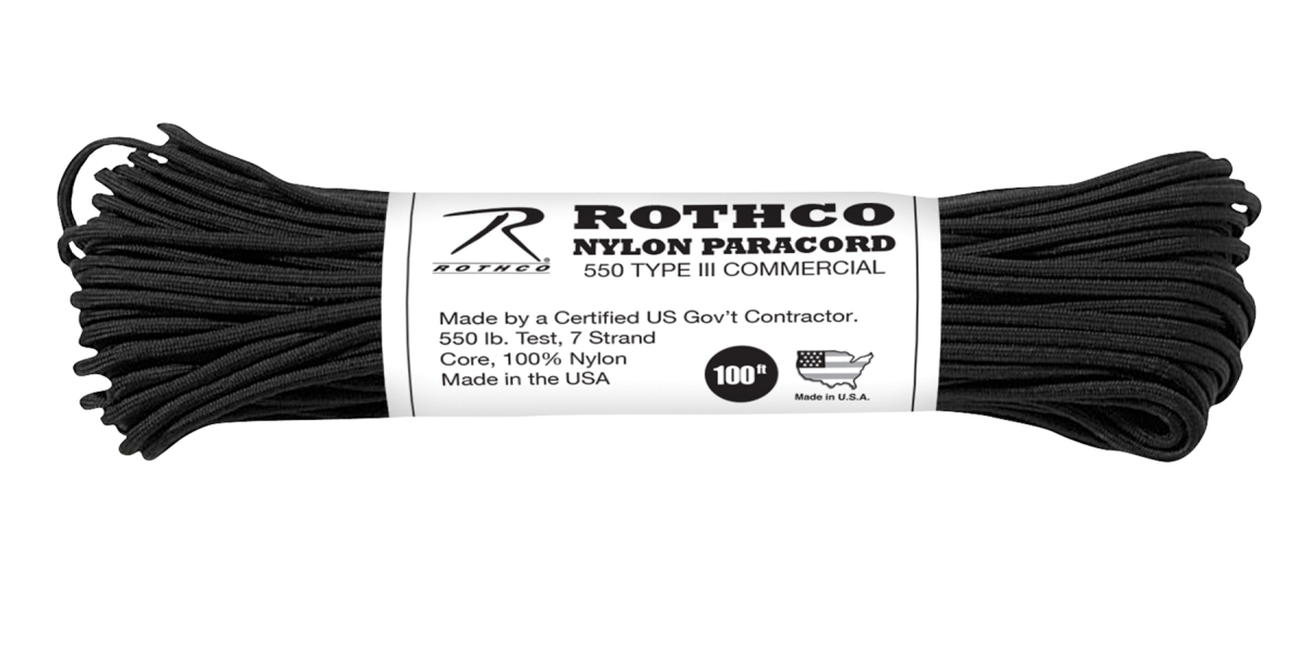 1784 550 lbs Type III Nylon Paracord, Black - 100 ft.