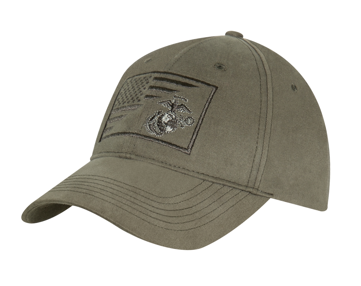 20275 USMC Eagle Globe & Anchor US Flag Low Pro Cap, Olive Drab