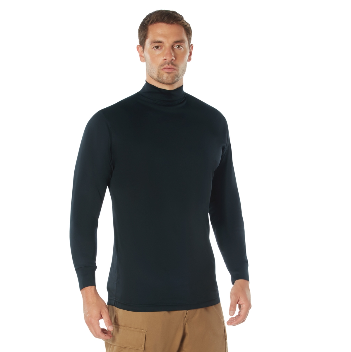 23766 Moisture Wicking Mock Turtleneck Long Sleeve Uniform Shirt, Midnight Navy Blue - Small