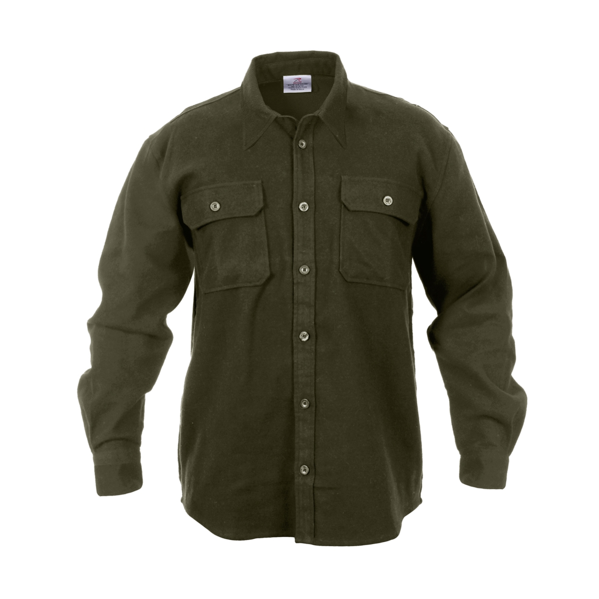 14444 Men Heavy Weight Solid Flannel Long Sleeve Shirt, Olive Drab - Medium