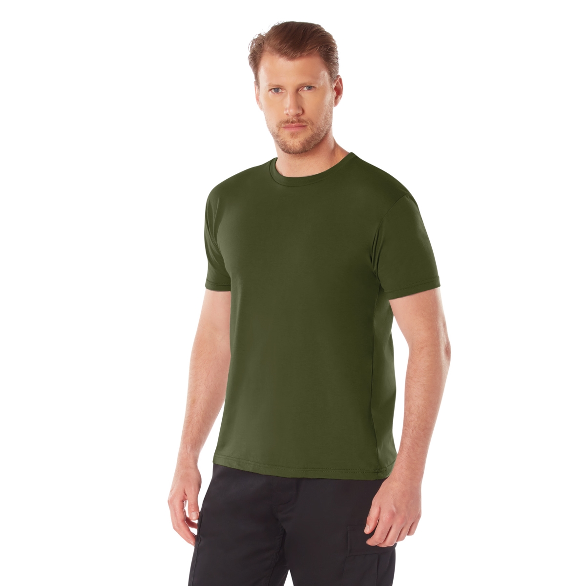 18424 Athletic Fit Solid Color Short Sleeve T-Shirt, Olive Drab - Medium
