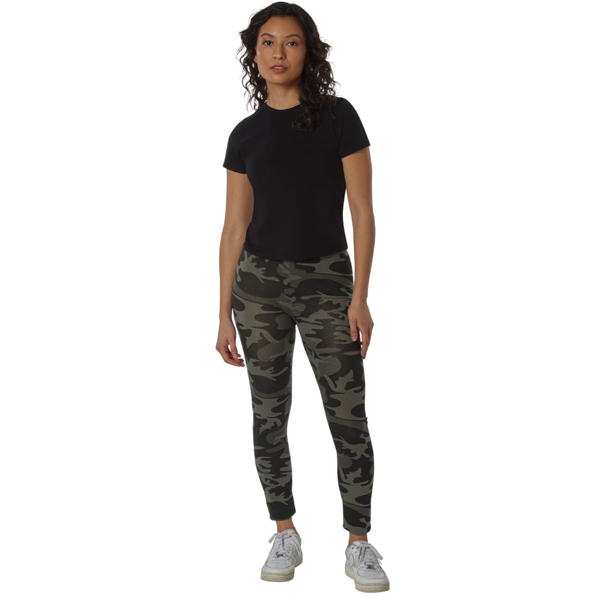 19026 Women Workout Performance Camo Leggings with Pockets, Black Camo - Small