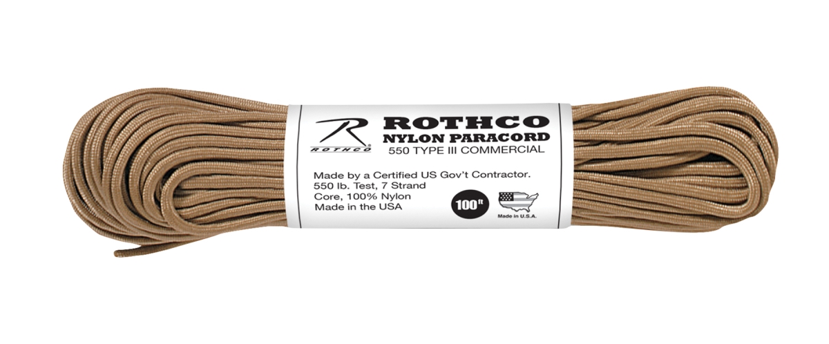 864 550 lbs Type III Nylon Paracord, Tan - 100 ft.