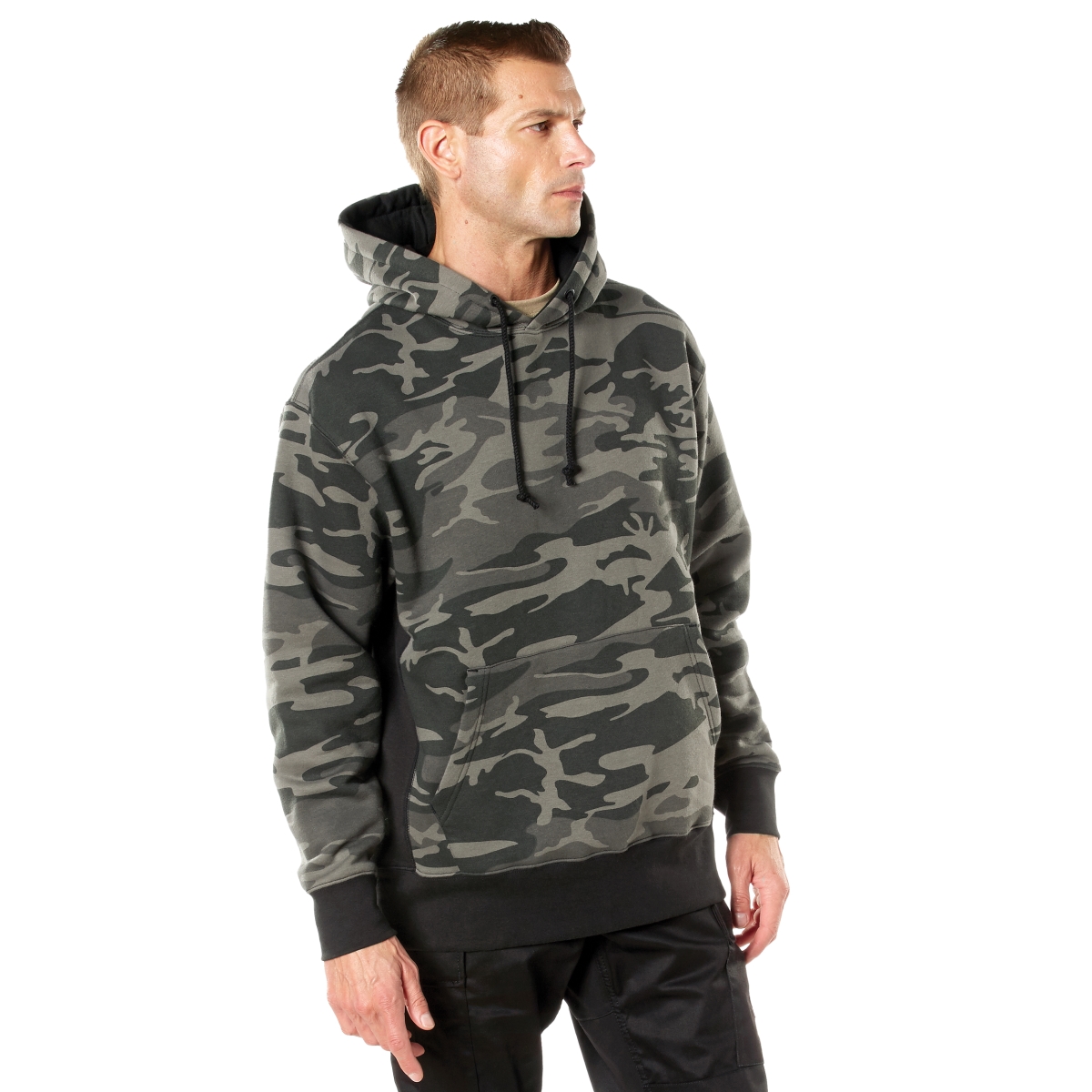 22110 Men Every Day Pullover Hooded Sweatshirt, Black Camo - 2XL