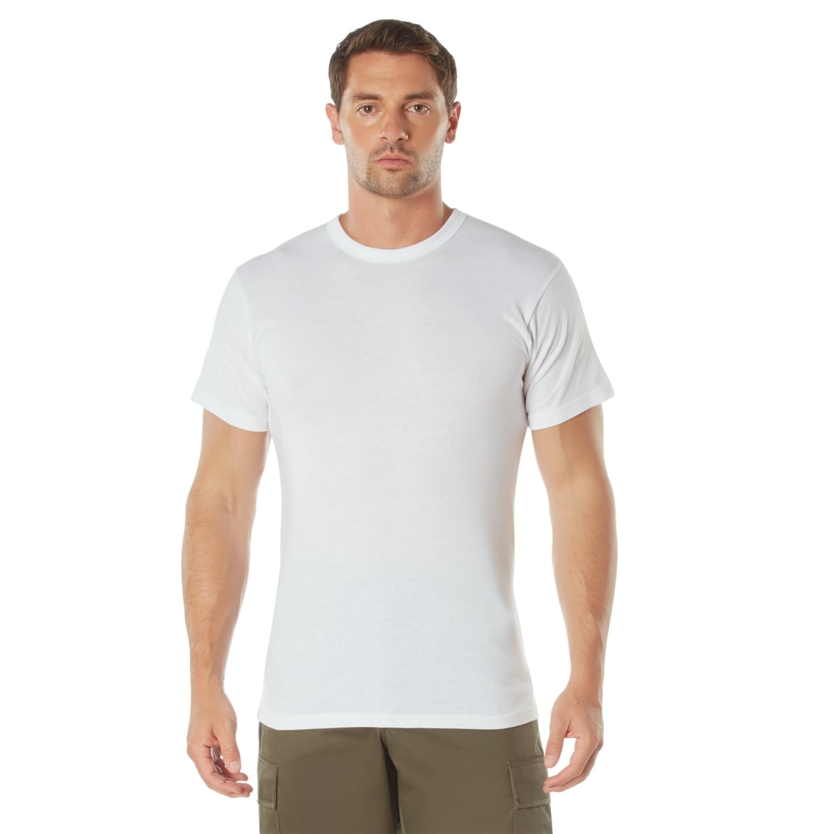23018 Men Solid Color Short Sleeve T-Shirt with Cotton & Polyester Blend, White - Extra Large