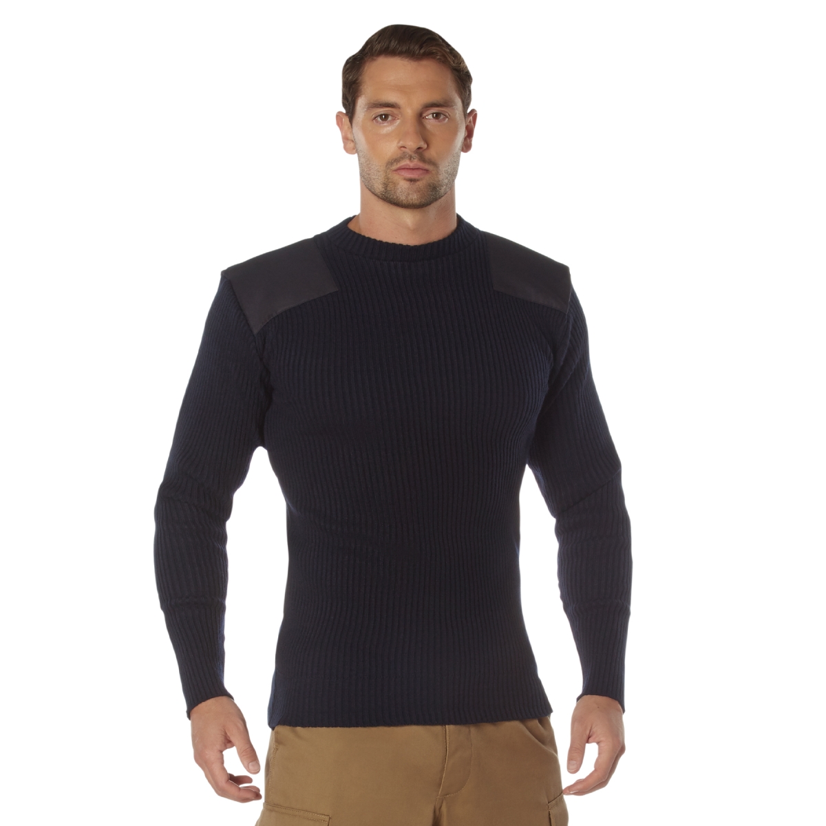 6474 Men Acrylic Commando Sweater Long Sleeve T-Shirt, Navy Blue - Extra Large