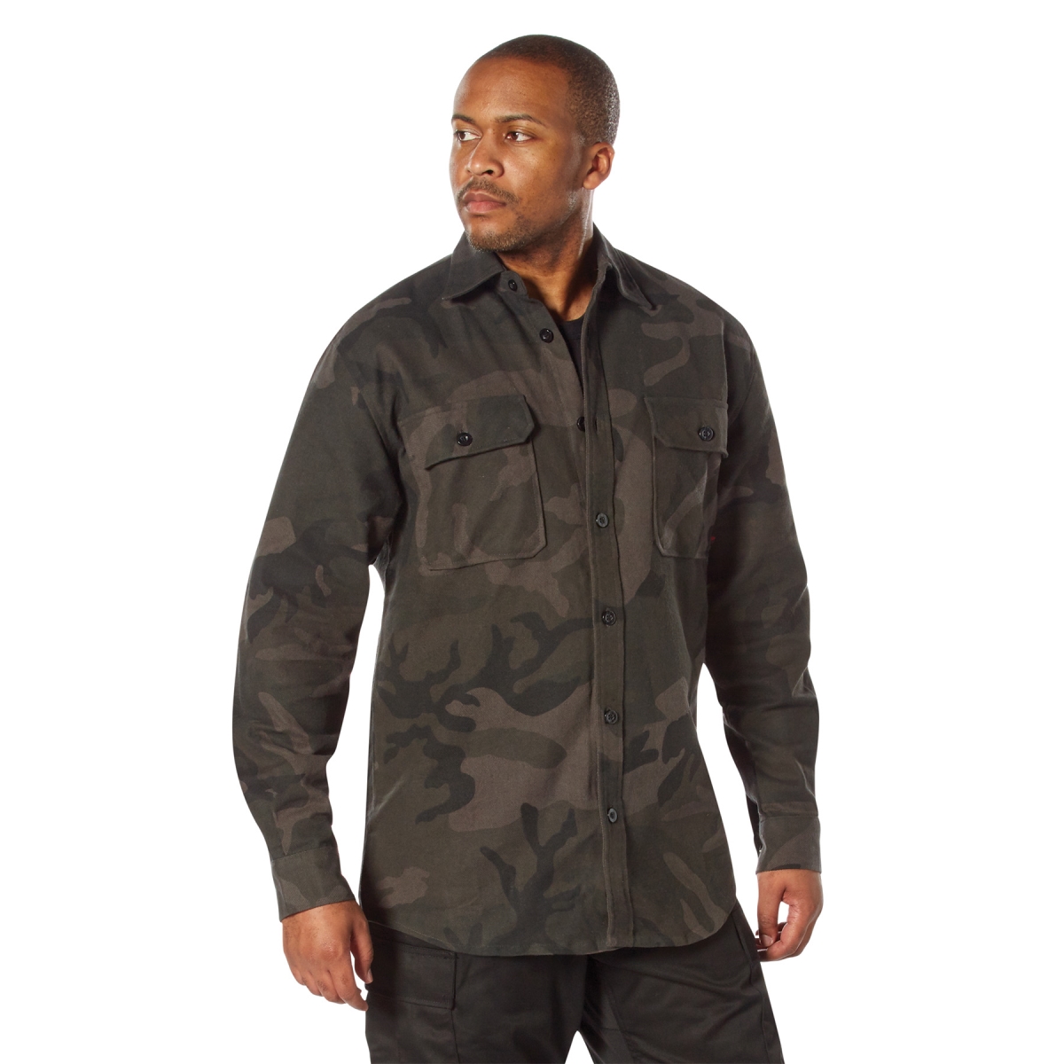 29619 Midnight Camo Flannel Long Sleeve Shirt, Midnight Black Camo - Medium