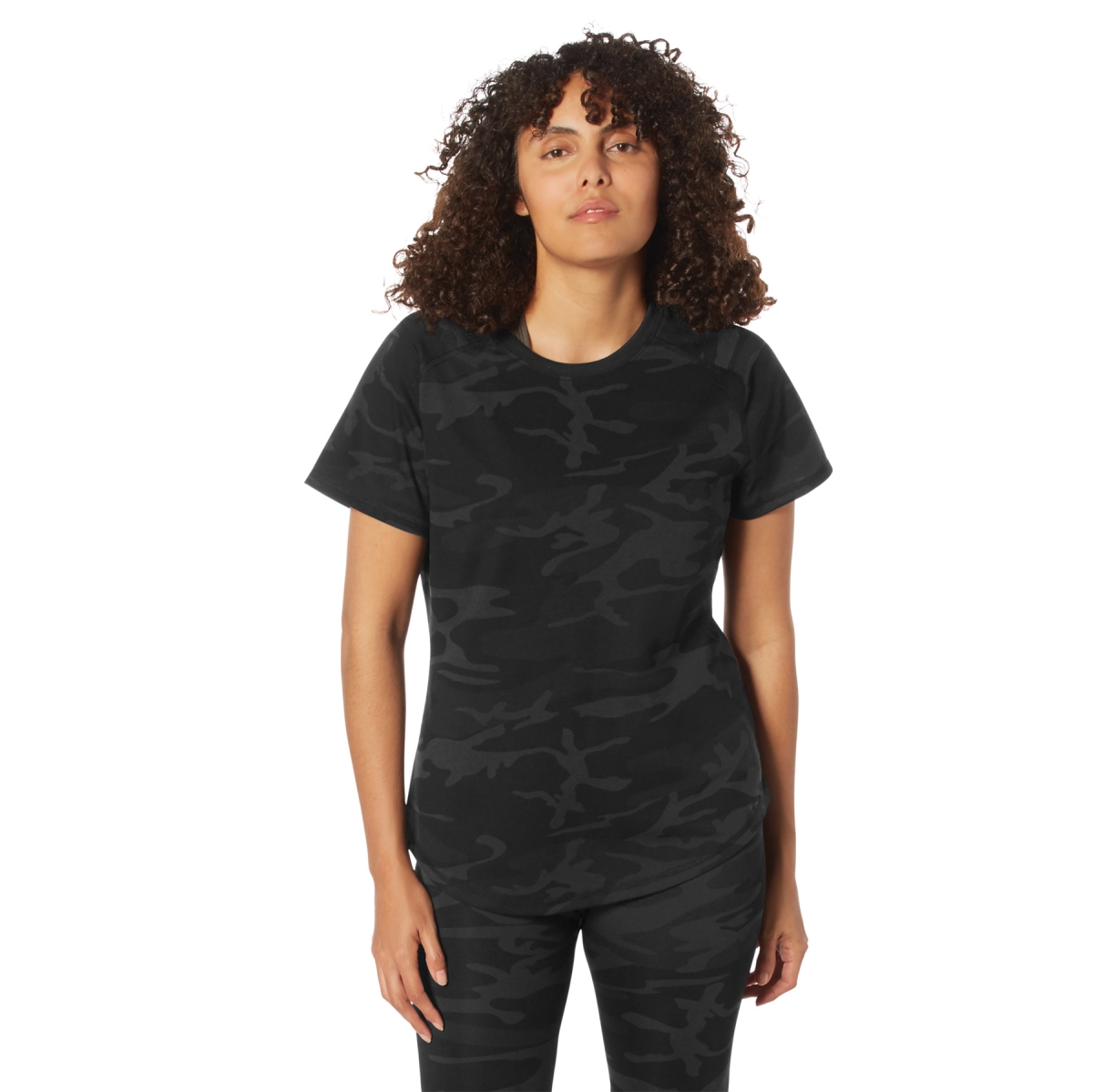 29746 Women Essential Raglan Sleeve T-Shirt, Midnight Black Camo - Medium