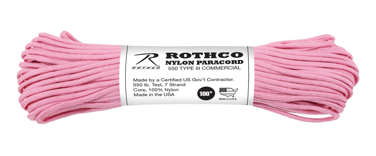 592 550 lbs Type III Nylon Paracord, Rose Pink - 100 ft.