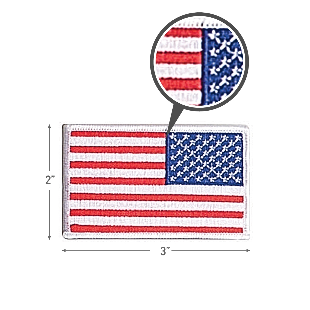 613 Reverse Iron & Sew On Embroidered US Flag Patch with White Border, Red & White - Blue