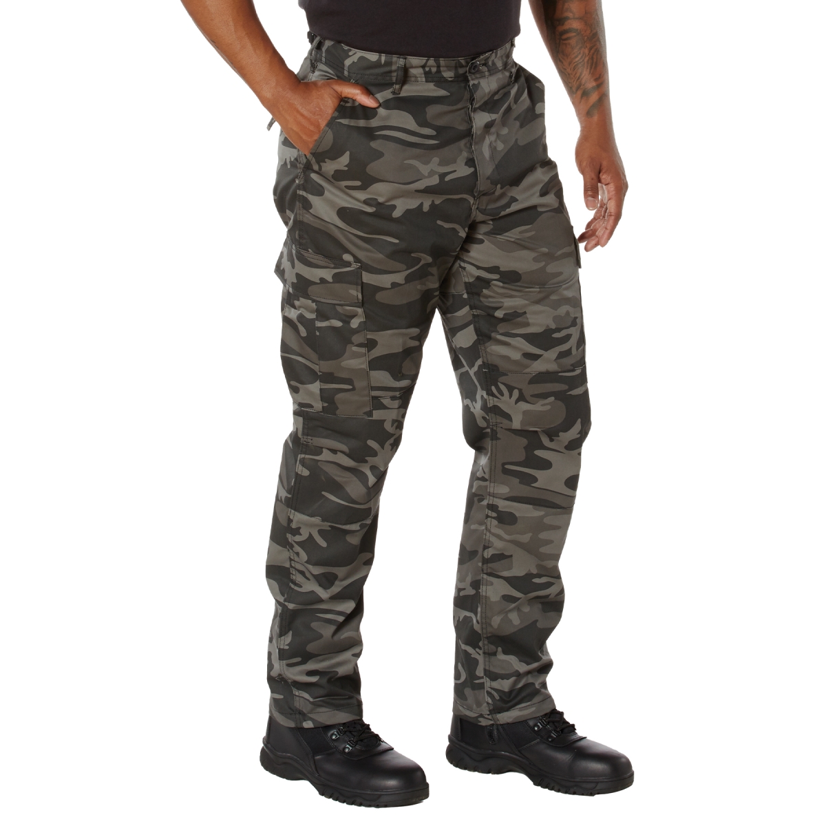18972 Color Camo Tactical Battle Dress Uniform Pants, Black Camo - Medium