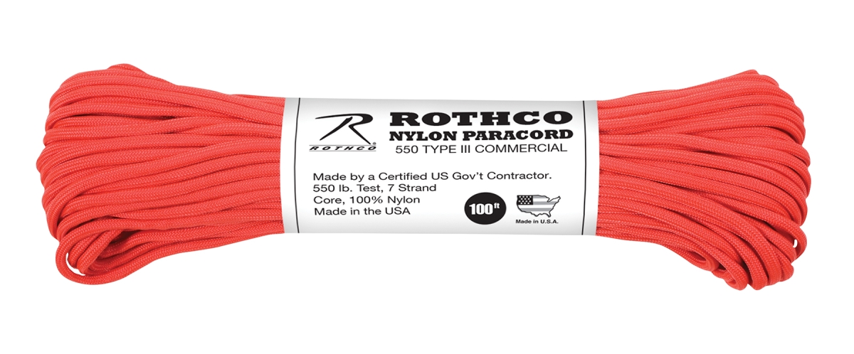 670 550 lbs Type III Nylon Paracord, Red - 100 ft.