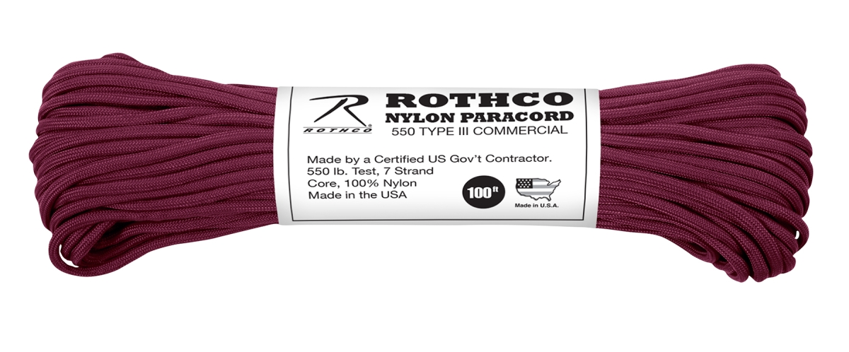 12207 550 lbs Type III Nylon Paracord, Burgundy - 100 ft.