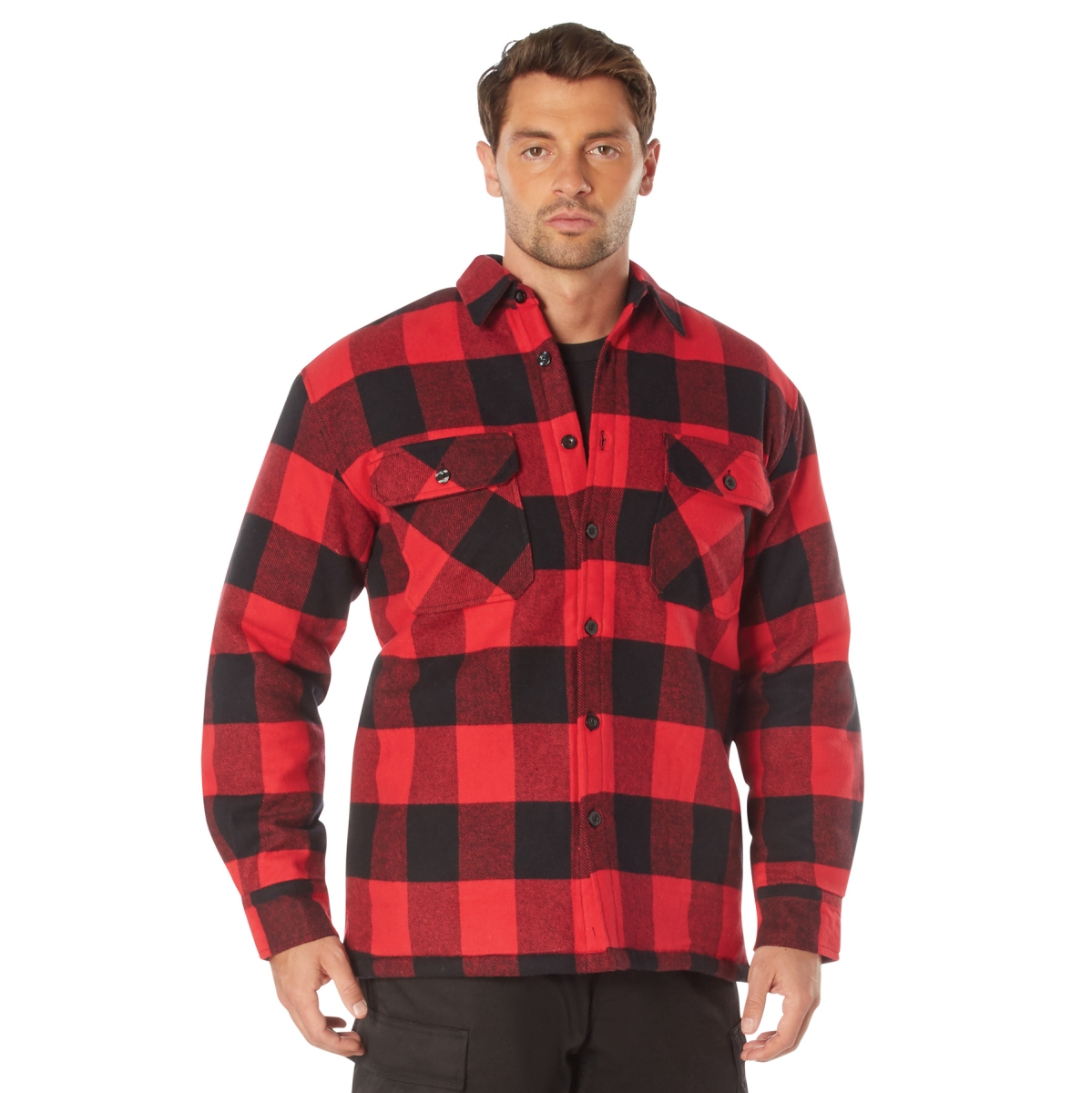 20695 Buffalo Plaid Quilted Lined Jacket, Red - 2XL
